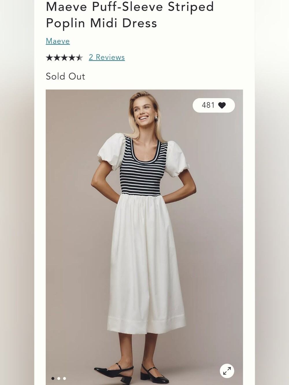Maeve Puff-Sleeve Striped Poplin Midi Dress